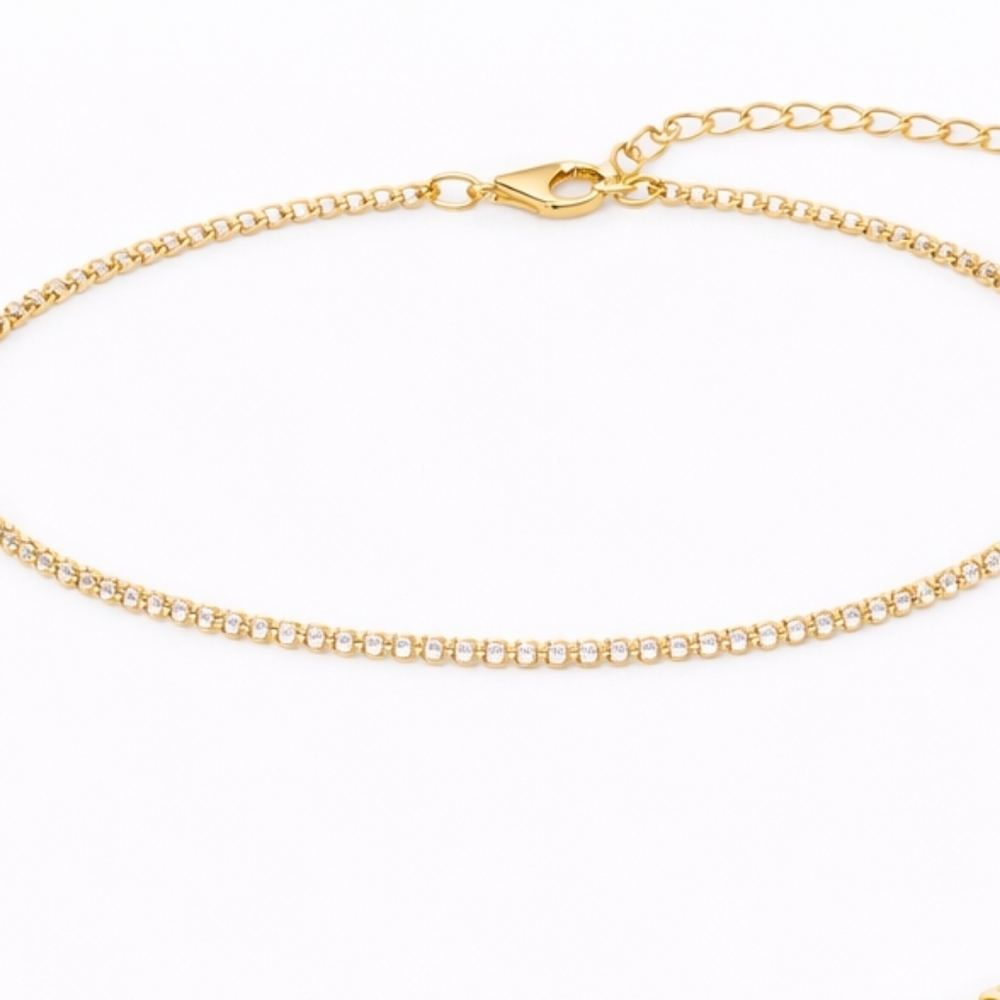 Gold Extra Small Diamond Anklet | 9.5" + 2" Extender | Dainty Tennis Anklet